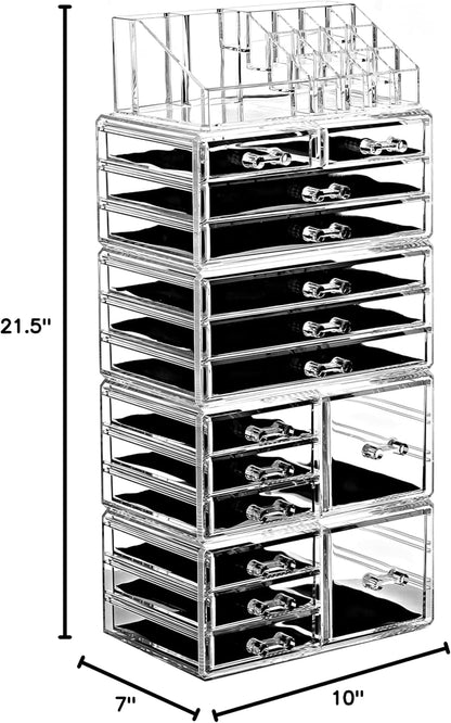 Ikee Design Acrylic Makeup Organizer with 4 Drawers and Removable Top Lipstick Holders, Ideal for Make-up or Accessories,Enhance Your Vanity or Bathroom with Clear Design for Quick Visibility
