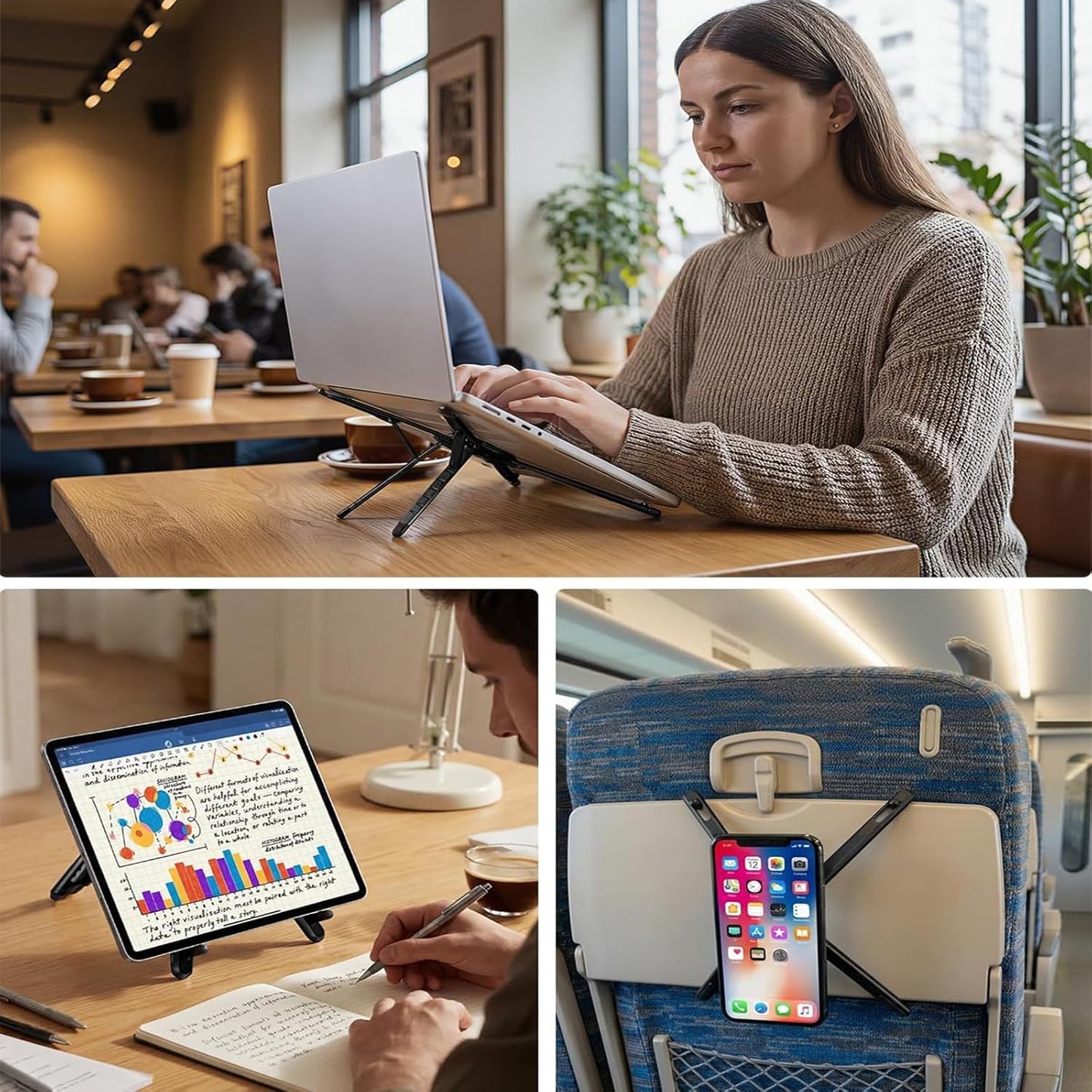 Laptop Stand for Desk, Adjustable Aluminum Alloy Magnetic Foldable Phone Stand, 8 Level Height Adjustable Laptop Stand, 3 in 1 Computer Riser for Phone, Tablet and Laptop
