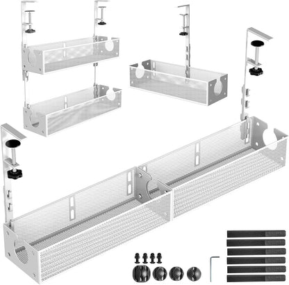 Multi-Model Under Desk Cable Management Tray 2 Packs Metal Under Desk Wire Management Clamp Mount Under Table Cord Management No Damage The Desk (Black)