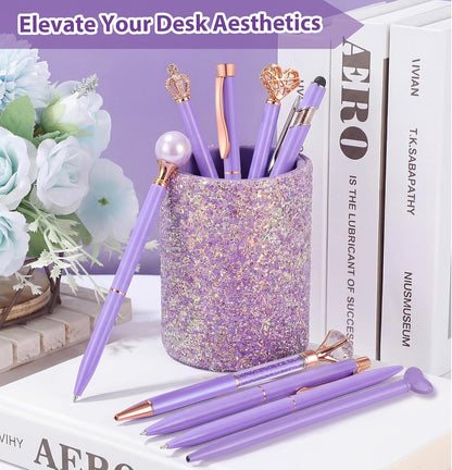 BESARTE 9 Pcs Pink Pens With Pen Holder for Desk, Fancy Pens Pink Mom Gifts Desk Accessories for Weddings Parties Mothers Day Gifts for Mom Wife