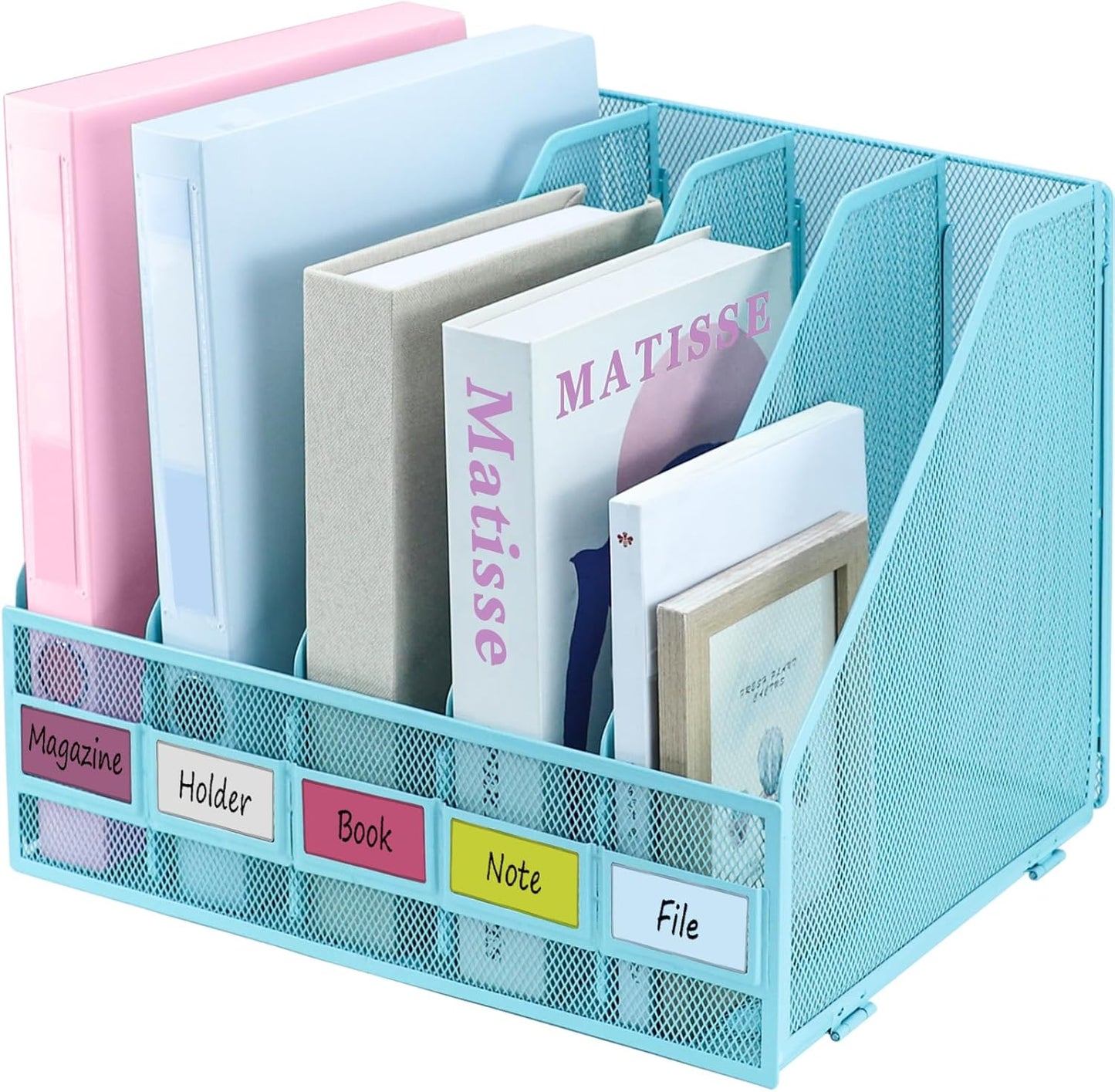 Desk Organizers, Metal Magazine File Holder with 5 Vertical Compartments Rack Binder File Organizer for Office Supplies, Home Workspace - Black