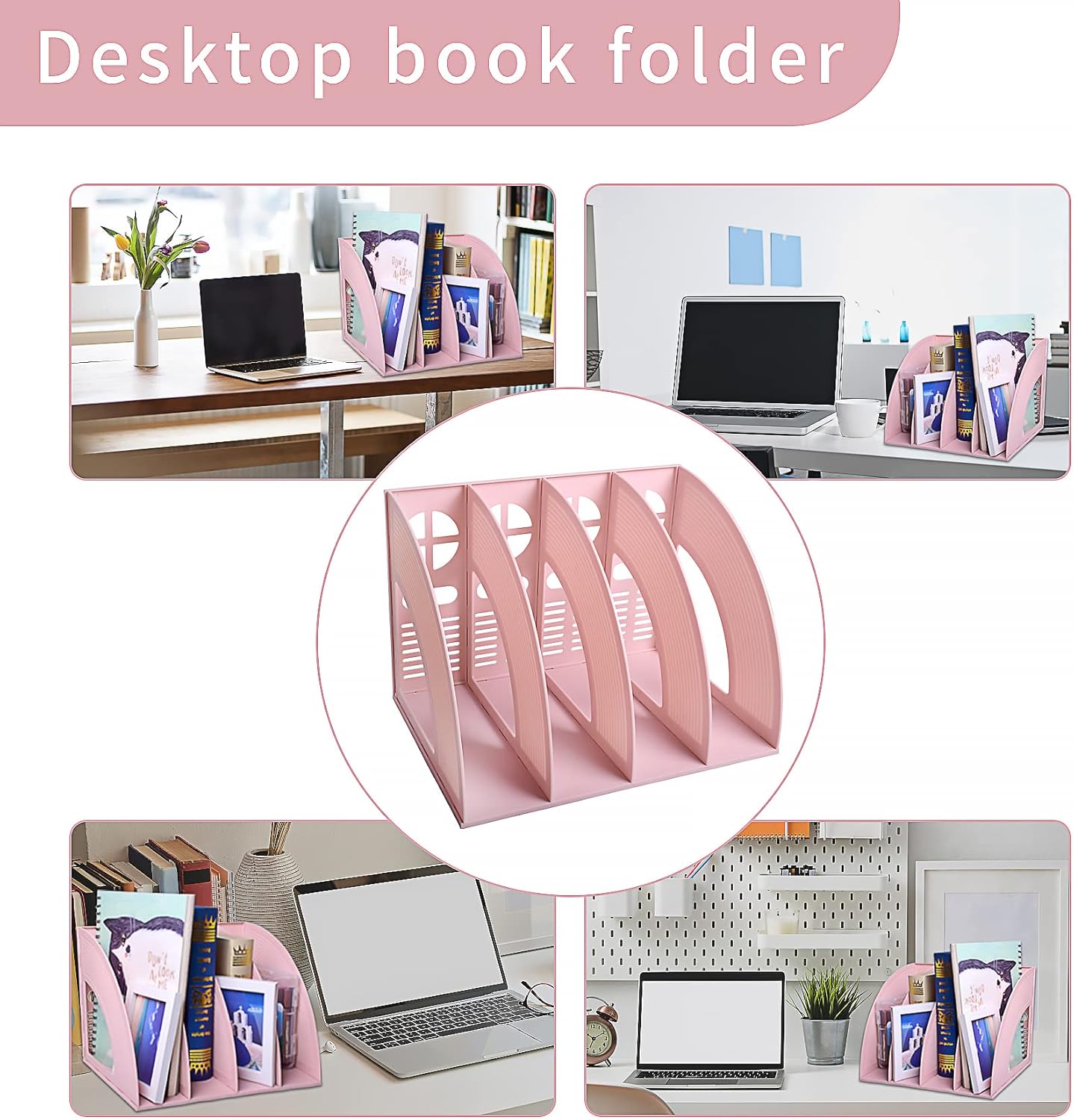 SAYEEC Magazine Holder Sturdy Binder Holder Desk File Sorter Plastic File Folder Organizer Stand Book Shelf Dividers Vertical Storage Rack Desktop Bookshelf Display Box for Office School Home (Black)