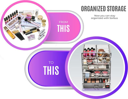 Sorbus Acrylic Makeup Organizer Set, 6-Drawer Vanity & Countertop Cosmetic Storage with Small & Wide Drawers, Clear Makeup Storage for Brushes, Lipsticks, Jewelry – Holiday Gift for Women & Teens