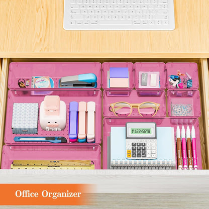 SpaceHacks 25 PCS Plastic Drawer Organizer Set, 4-Size Versatile Organizer Tool Trays & storage Bins for Makeup, Jewelry, and Gadgets in Bathroom, Bedroom and Office,Clear Black