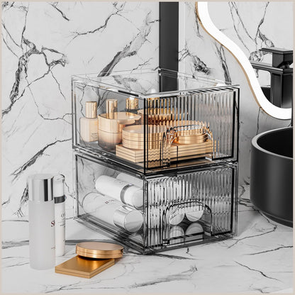ZHIAI 8 Pack Clear Stackable Storage Drawer, Acrylic Drawer, Cosmetic Organizer, Plastic Organizer for Dresser, Under, Kitchen Cabinet, Pantry, Home Organization and Storage