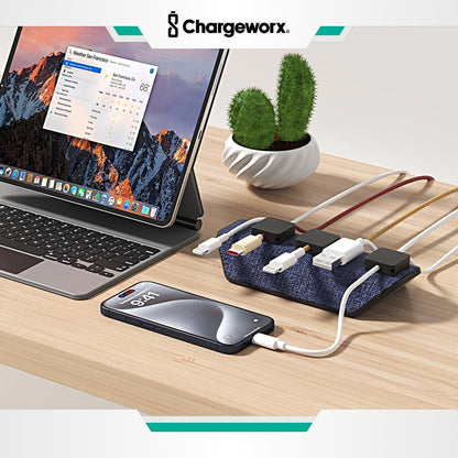 CHARGEWORX Magnetic Cable Organizer – Weighted Non-Adhesive Cord Holder with 3 Magnetic Clips for USB-C, Lightning & MagSafe Cables – Desk, Office & Nightstand Cable Management