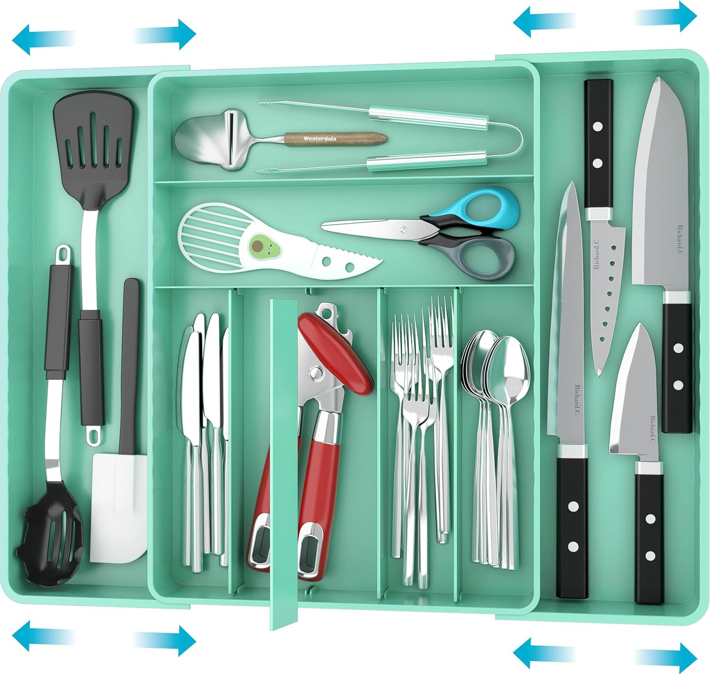 Simple Houseware Expandable & Adjustable Cutlery Drawer Organizer - Large Utensil and Flatware Tray for Kitchen Drawers, White