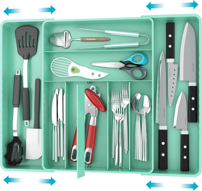 Simple Houseware Expandable & Adjustable Cutlery Drawer Organizer - Large Utensil and Flatware Tray for Kitchen Drawers, White