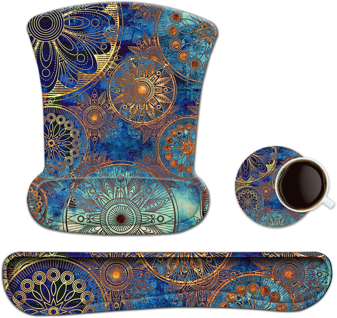 Keyboard Wrist Rest Pad Ergonomic Mouse Pad Set, ToLuLu Gel Mouse Pad Wrist Support for Computer Laptop, Mousepad Keyboard Wrist Support with Memory Foam for Easy Typing Pain Relief, Van Gogh Painting