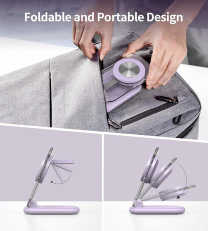 3 in 1 Magnetic Wireless Charging Station for Apple Devices, Fast Foldable Travel Mag-Safe Charger Stand with Night Light for iPhone 17 16 15 14 13 12 Series, Apple Watch/AirPods Pro, BU
