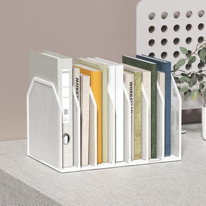 FANXIYQ Metal 7-Section File Folder Organizer for Desk | Vertical Office File Holder | Heavy-Duty Mesh Document Sorter for Books, Binders, Laptops | Black Desk Organizer (12.8”x8.5”x7.9”)