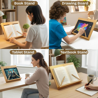 Book Stand for Reading, 3 Clips for Multiple Book Sizes, 5 Adjustable Viewing Angles, Hands Free Book Holder, Portable Stable Hard-Wearing Lightweight Bookstand Textbooks Cookbook