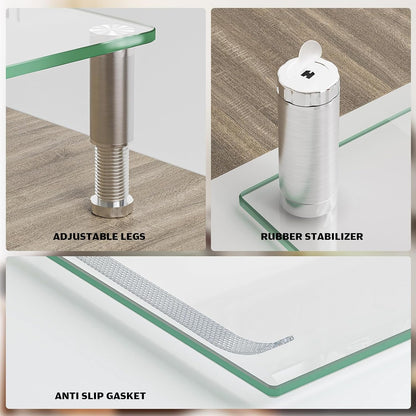 Hemudu Dual Monitor Stand -Adjustable Length and Angle Dual Monitor Riser, Desktop Organizer for PC, Computer, Laptop (Clear)