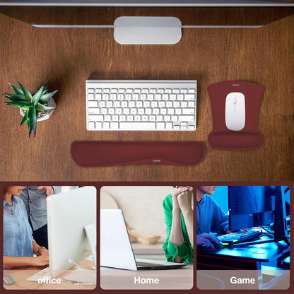 MOSISO Wrist Rest Support for Mouse Pad & Keyboard Set, Ergonomic Mousepad Non-Slip Base Home/Office Pain Relief & Easy Typing Cushion with Neoprene Cloth & Raised Memory Foam, Apricot
