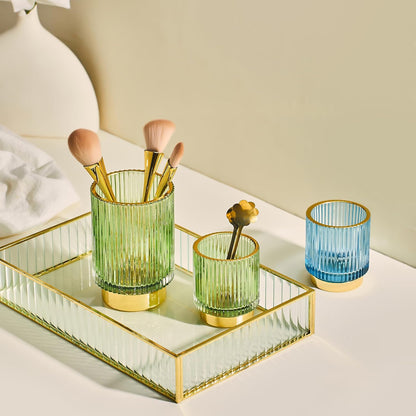 Makeup Brush Holder Organizer,Toothbrush Holders,Desk Pen Pencil Holder,Multifunctional Vintage Glass Brush Cup（L/Green/A3-6-US）