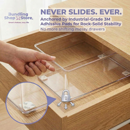 Acrylic Drawer Organizers - 18 Piece Modular Set with Premium Ultra-Strong Stay-Put Technology - Custom-Fit Makeup & Vanity Organizer Bins for Bathroom, Office & Craft, Kitchen
