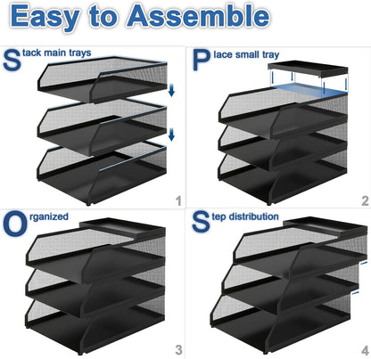Natwind 4-Tier Paper Organizers,Desk Organizer,Stackable Paper Tray, Desk Accessories,Metal Mesh Desktop Organizer,Letter Trays,File Document Storage Rack for for Home, Office, School (Black)