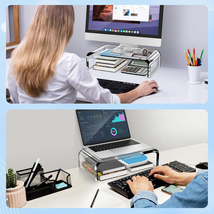 AboveTEK Acrylic Monitor Stand, Premium Large Monitor Riser 20 inch, Crystal Clear Acrylic Computer Stand Laptop Desk Stand for Home Office Printer TV Screen Keyboard Storage