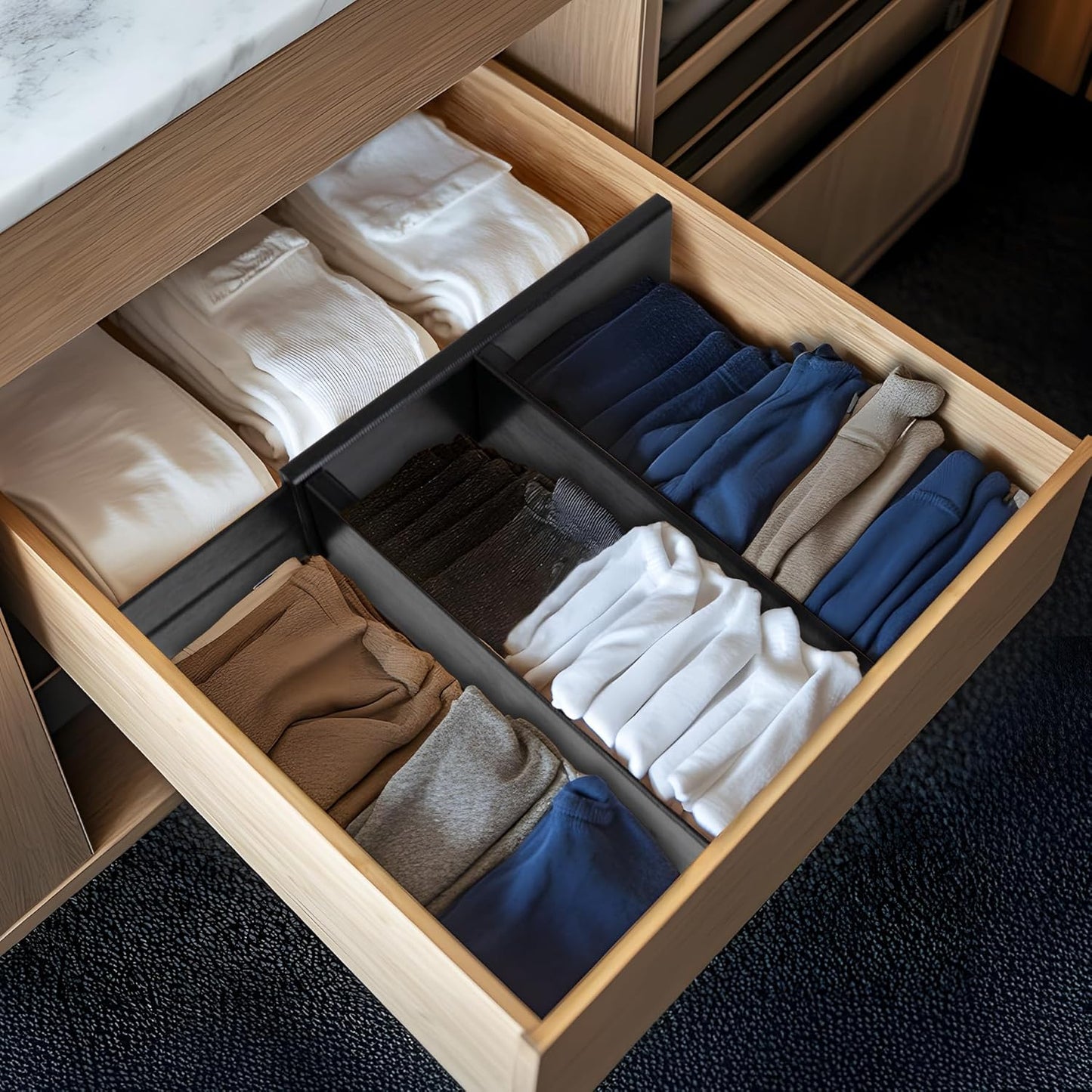 Utoplike 4 pcs Bamboo Kitchen Drawer Dividers Large, Adjustable Drawer Organizers, Spring Loaded, Expandable Organization Works in Kitchen, Dresser, Bathroom, Bedroom, Drawer, Desk