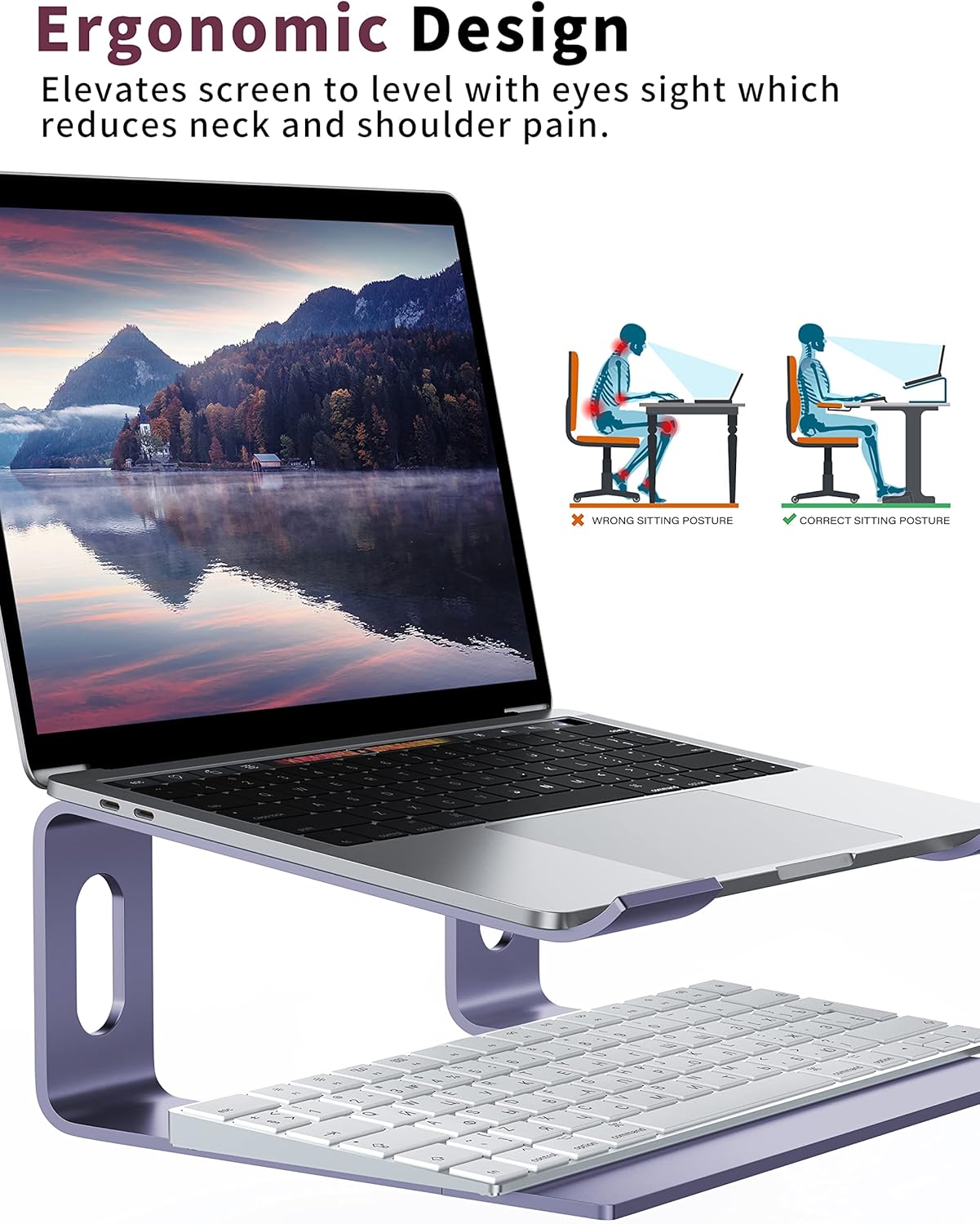 ALASHI Laptop Stand for Desk, Aluminum Computer Riser, Ergonomic Notebook Holder, Detachable Metal Laptops Elevator, PC Cooling Mount Support 10 to 15.6 Inches Notebook, Black