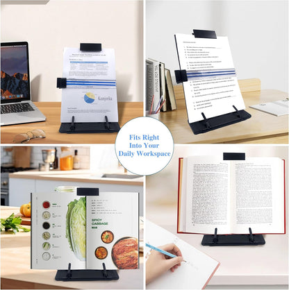 Keenjorika Desktop Document Book Holder with 7 Adjustable Positions, Black Document Holder for Desk, Paper Holder Copy Stand Holder for Speech, Paper Holder Stand for Desk Typing, Angle Adjustable