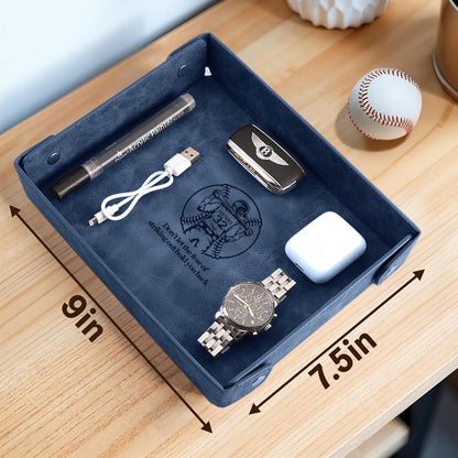 Engraved Leather Valet Tray for Men – Personalized Catchall with Custom Name for Desk, Dresser, Nightstand – Men's Organizer Tray for Keys, Wallet, Jewelry, Personalized Gift for Home, Office - Coffee