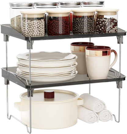 STARLATTA 2 Pcs Cabinet Organizer Shelf, Stackable Kitchen Counter Shelves, Spice Rack,Countertop Organizers, Clear Plastic Storage Shelves Rack for Makeup,Bathroom,Cupboard,Desk,Pantry Organization