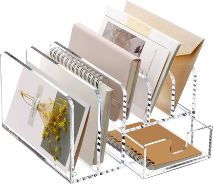 SANRUI Acrylic Mail Sorter Desktop Organizer Holder, 2 Compartments Clear Small File Script Letter Office Document Storage for Desk Bill Filling Envelope Holder Office, Home, School Desk Organization
