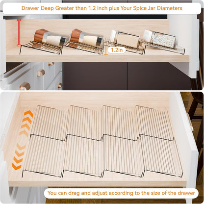 Yieach 8 Pack Adjustable In Drawer Spice Organizer - Expandable From 11'' to 22'' - Acrylic Drawer Seasoning Organizer,Clear Spice Organization Tray for Cabinet Drawers Condiment,Nail Polish and Jar