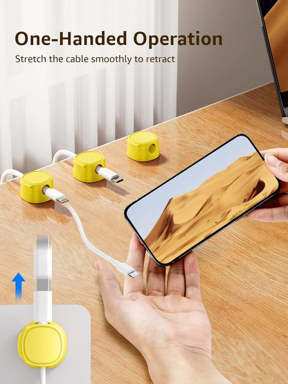 12 Pack Magnetic Cable Clips – [One-Snap Lock] Phone Cord Holder for Desk, Adhesive Magnetic Cord Organiser for Nightstand, Wall, Car – Under Desk Cable Management for Office, Home