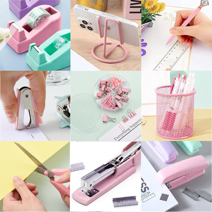 Office Desk Accessories, Acrylic Stapler, Staple Remover, Tape Holder, Pen Holder, Ballpoint Pen, Scissor, Binder Clips, 1000pcs Staples, Phone Holder, Ruler, Transparent Glue and 300 Notes
