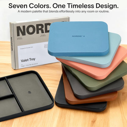 Nordik Leather Valet Tray - Pebble Black - 9.5 x 7.9 Inch Medium Vegan Leather Tray - Stylish Nightstand Organizer for Men - Modern Bedside Caddy - EDC Catchall for Key Watch Wallet Jewellery