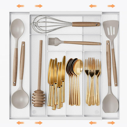 Sedegn Silverware Organizer Metal Mesh, Small Drawer Organizer, Utensil Cutlery Tray for kitchen drawers, Flatware Organizer with 5 Compartment, Black(9.3"*12.6")