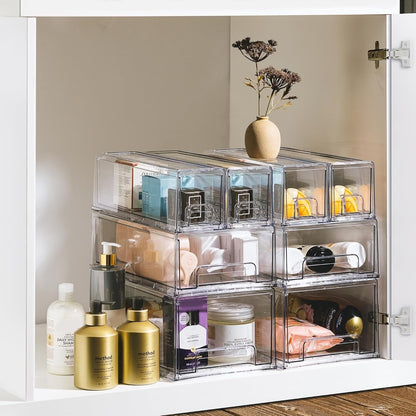 Sorbus Small Clear Stackable Storage Drawers – 4-Pack Plastic Organizer Bins with Handles – Stackable Pull-Out Storage Drawers for Closet, Pantry, Office, Bathroom, Craft, and Toy Organization