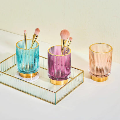 Makeup Brush Holder Organizer,Toothbrush Holders,Desk Pen Pencil Holder,Multifunctional Vintage Glass Brush Cup（L/Green/A3-6-US）