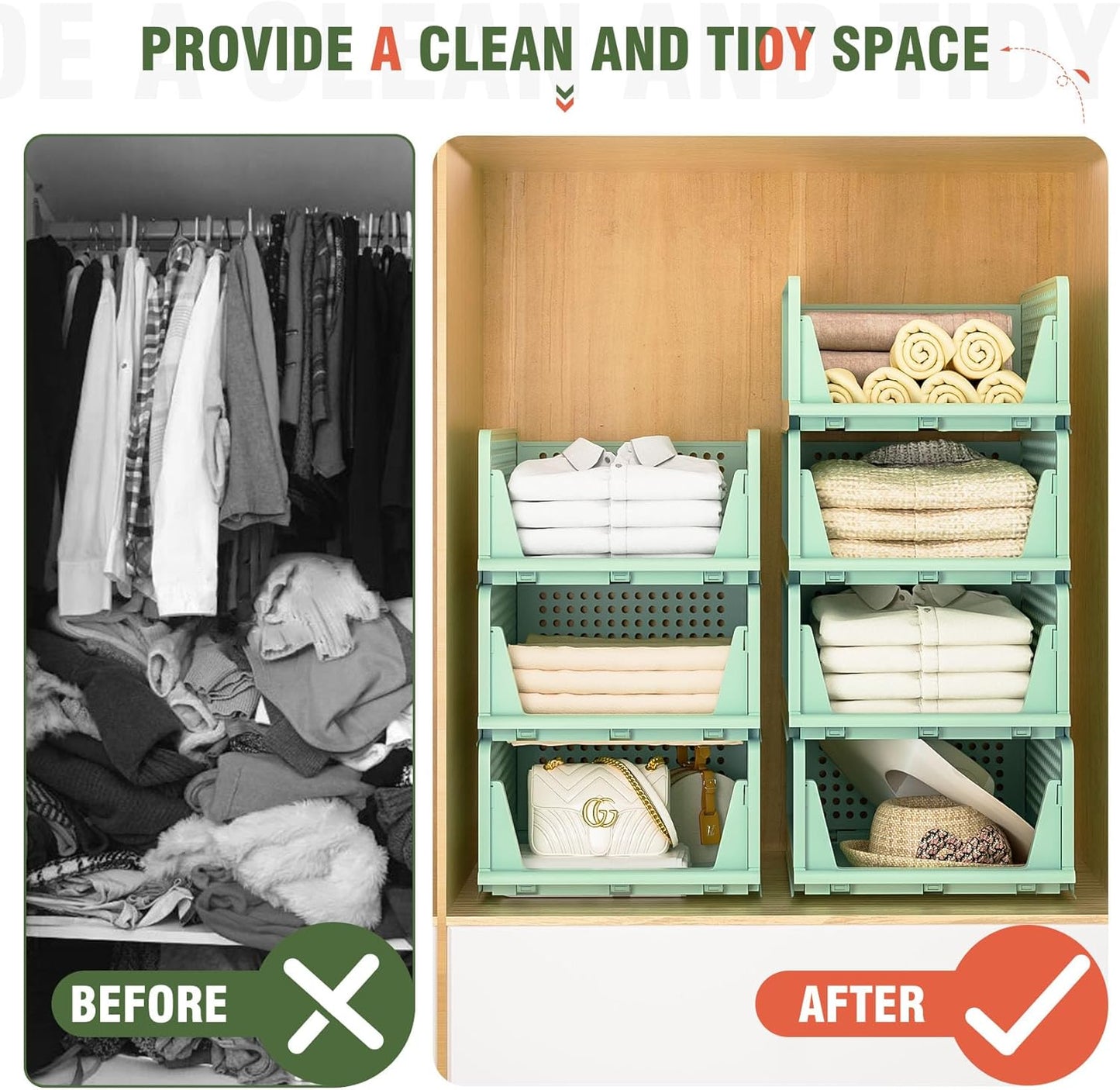 Neprock Stackable Plastic Storage Drawers for Closet Organizers and Storage,4 Pack Open Storage Bins Closet Shelf Clothes Organizer for Closet Wardrobe(4L)