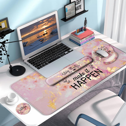 Desk Mat Set + Keyboard and Mouse Pad with Wrist Rest Support,4-in-1 Large Mousepad Computer Mats for Desktop Home & Office-Purple Butterflies
