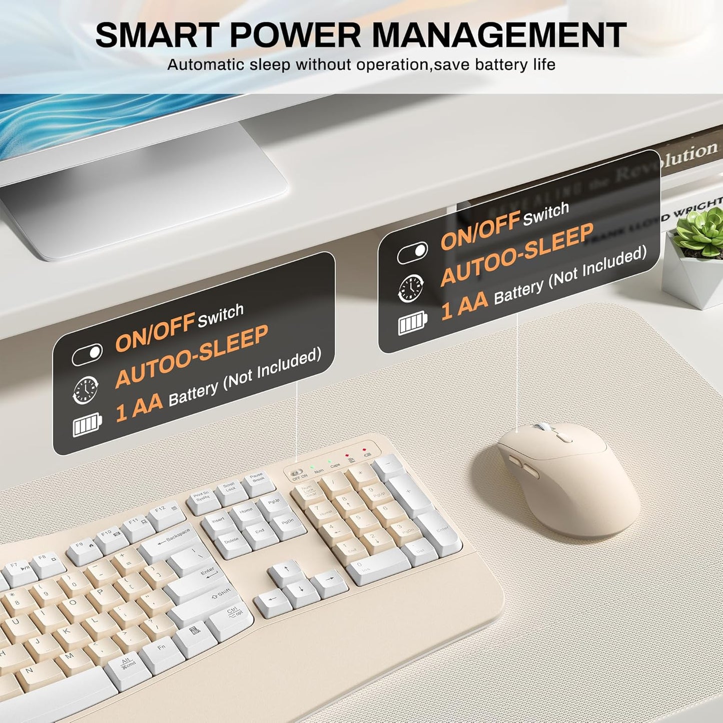 Wireless Keyboard and Mouse Combo,2.4G Full Size Wave Keys Ergonomic Keyboard with Wrist Rest for Natural Typing, 3 DPI Adjustable Ergonomic Silent Mouse for Computer/Laptop/Windows/Mac (Gray)