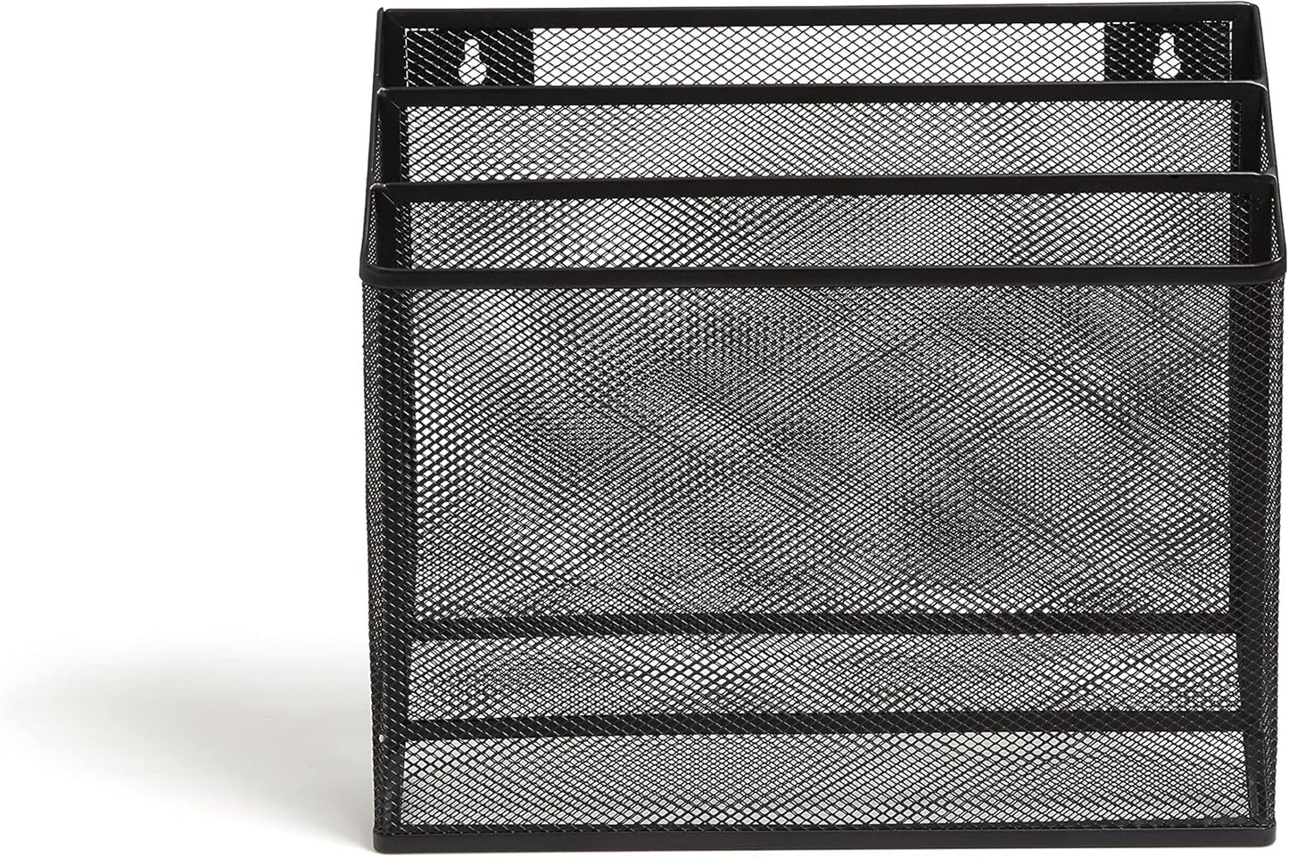 TRU RED Wire Mesh File Organizer, 3‑Compartment, Matte Black – Vertical Desktop Sorter for Files, Folders & Mail
