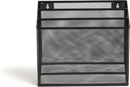 TRU RED Wire Mesh File Organizer, 3‑Compartment, Matte Black – Vertical Desktop Sorter for Files, Folders & Mail