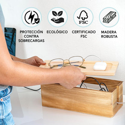 NATURE SUPPLIES Set of 2, Wood Cable Management Boxes, Large and Medium Cord Organizer to Hide Wires and Power Strips for TV, Desk, Computer, Router, Cable Storage and Home Office Organization, White