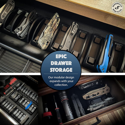 EDC Knife Rack - EDC Gear Organizer Tray - Holder for Knives & Accessories (Black)