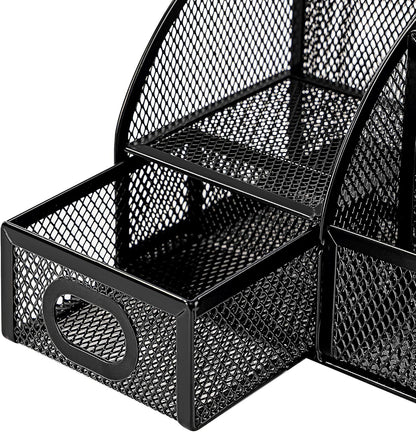 Amazon Basics Wire Mesh Pen Holder, Pencil Cup Desk Organizer for Stationery, Scissors, Office Caddy Storage, 3.7" x 3.3", Black