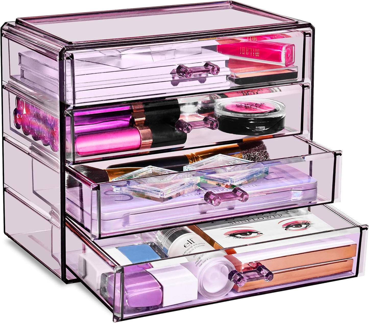 Sorbus Acrylic Makeup Organizer Set, 4-Drawer Vanity & Countertop Cosmetic Storage with Wide Drawers, Clear Makeup Storage for Brushes, Lipsticks, Jewelry – Holiday Gift for Women & Teens