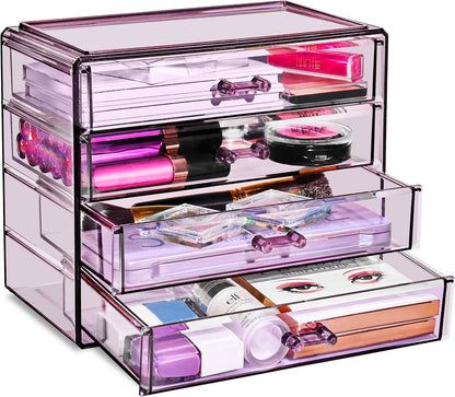 Sorbus Acrylic Makeup Organizer Set, 4-Drawer Vanity & Countertop Cosmetic Storage with Wide Drawers, Clear Makeup Storage for Brushes, Lipsticks, Jewelry – Holiday Gift for Women & Teens