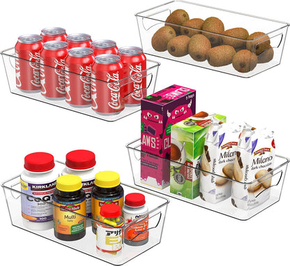 Simple Houseware 4 Pcs Kitchen Clear Bin Storage Organizer, 15" x 8" x 3.75"
