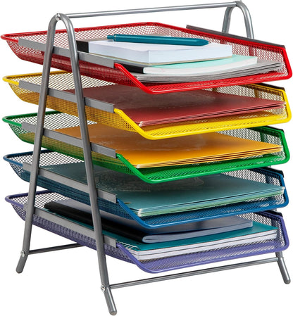 Mind Reader 5-Tier Paper Tray Organizer, Vertical Desktop File Storage Rack, Office, Metal Mesh, Black