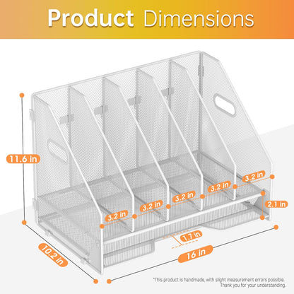 Docnest Desk File Holder Sorter, 4 Vertical Compartments Rack with Letter Tray, Mesh Magazine File Holder with Handle,Workspace Organizers,Desk Organizers for Paper, Mail, Documents-Black