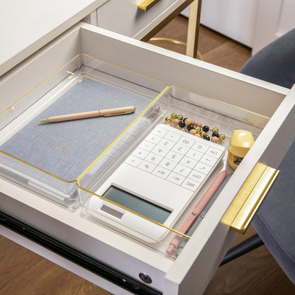 Martha Stewart Kerry Plastic Stackable Office Desk Drawer Organizers, 6" x 3", 6 Pack, with Gold Trim
