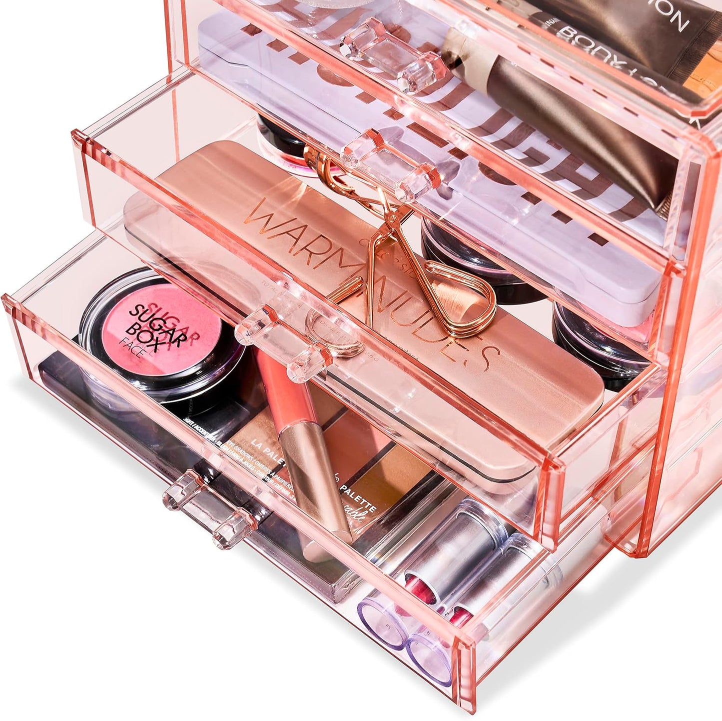Sorbus Acrylic Makeup Organizer Set, 4-Drawer Vanity & Countertop Cosmetic Storage with Wide Drawers, Clear Makeup Storage for Brushes, Lipsticks, Jewelry – Holiday Gift for Women & Teens